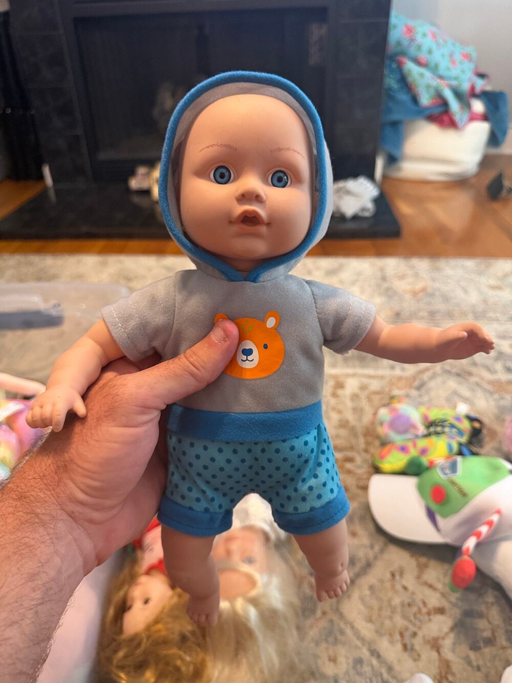 Baby Doll Blue Eyes Gray Bear Hoodie Blue Outfit Walmart 14” Vinyl Doll
